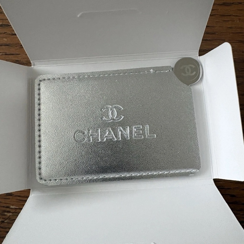 Chanel Silver Portable Rectangle Card Holder/Mirr… - image 1